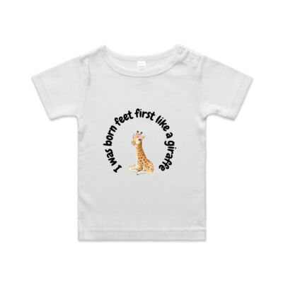 I Was Born Feet First Like Giraffe (with flowers) baby and toddler tee Thumbnail