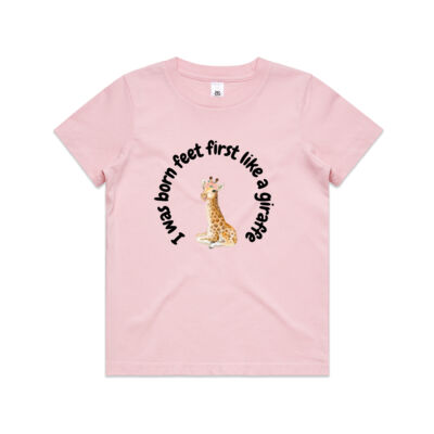 I Was Born Feet First Like a Giraffe (with flowers) Kid's TEE Thumbnail